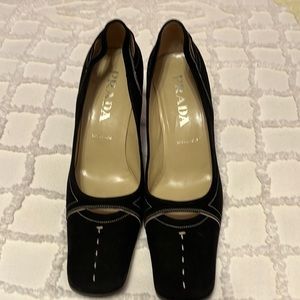 PRADA black suede kitten heels 37.5